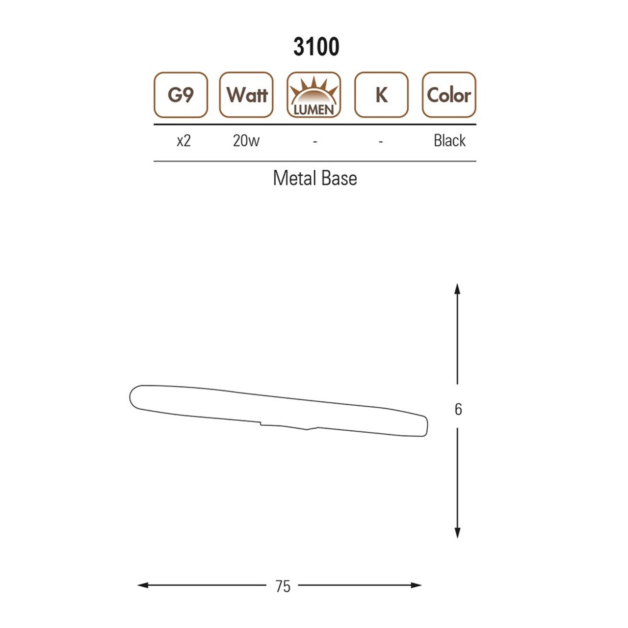 Aplica de perete, Lightric, 414LRC1205, Negru