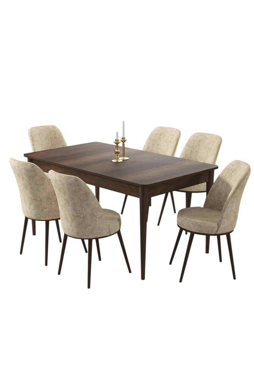 Set masa si scaune (7 piese), Hanah Home, Pir, Model baroc din lemn / Crem — imaginea 2