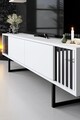 Comoda TV, Bexley, Chrome Line, 180x30x48 cm, PAL, Alb/Negru