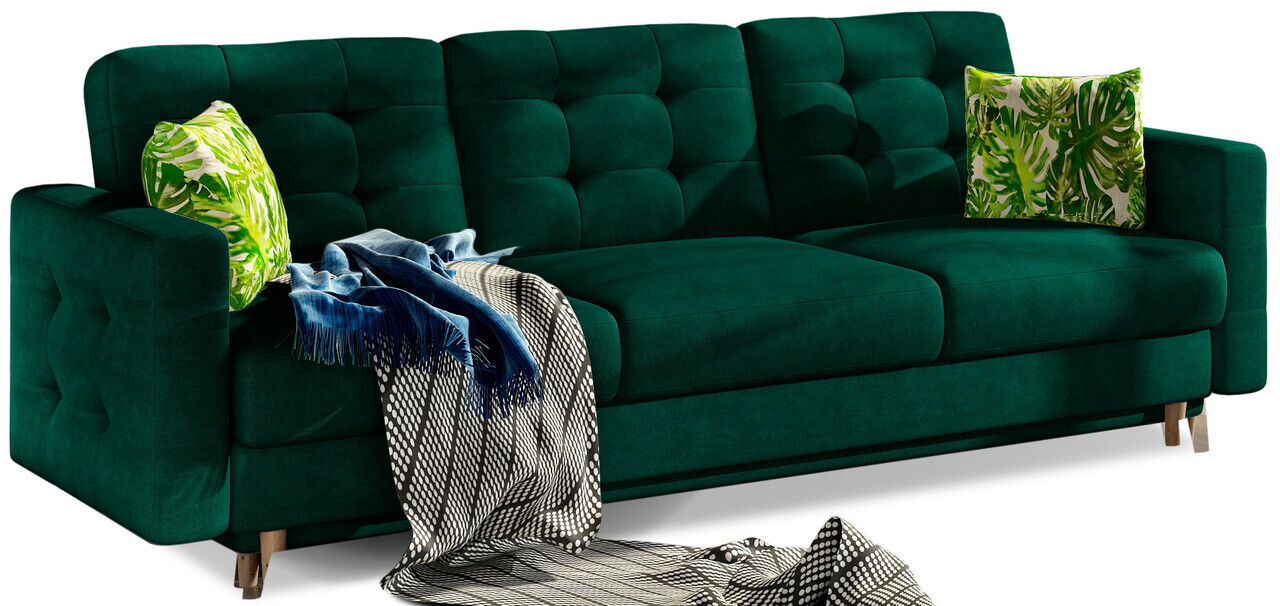 Set canapea extensibila 3 locuri si fotoliu ELTAP, Asgard, 235x95x86 cm / 107x92x86 cm, lemn/poliester, verde inchis - view 3