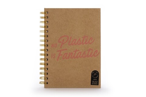 Carnet cu spirala, No Plastic Is Fantastic, Tri-Coastal Design, 18 x 21.5 cm, roz/auriu