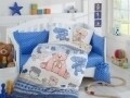 Lenjerie de pat pentru copii, 4 piese, 100% bumbac poplin, Hobby, Tombik, albastru