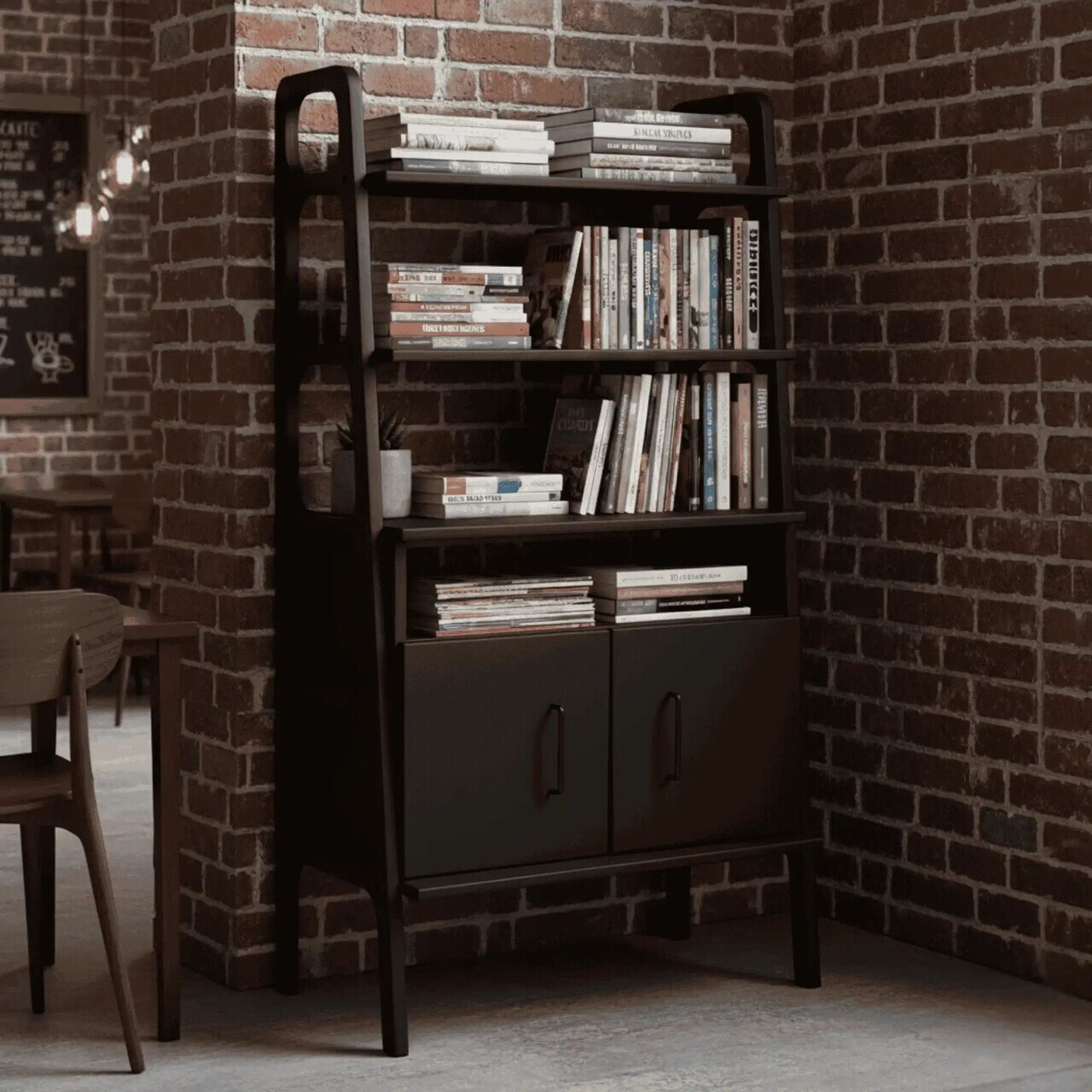 Corp biblioteca, Hanah Home, CPT4671-75, 75x140x40 cm, PLACAJ CARPEN, Negru — imaginea 6