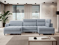 Coltar extensibil stanga 4 locuri ELTAP, LT-100AUB, Berrto, 306x165x100 cm, lemn/poliester, albastru deschis