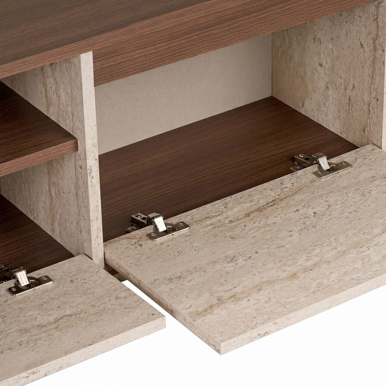 Comoda TV, Nordure, Sentinel, 160x42x30 cm, PAL, Travertin / Nuc Milano — imaginea 6