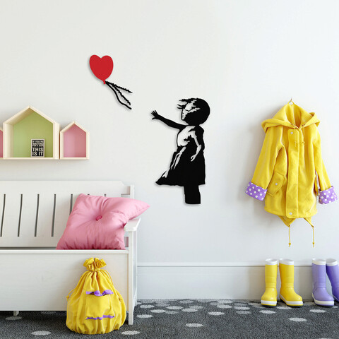 Decoratiune de perete, banksy, metal, dimensiune: 105 x 85 cm, negru/roșu