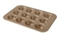 Tava de copt, Gold, Brandani, 40x28 cm, otel carbon non-stick, 12 briose