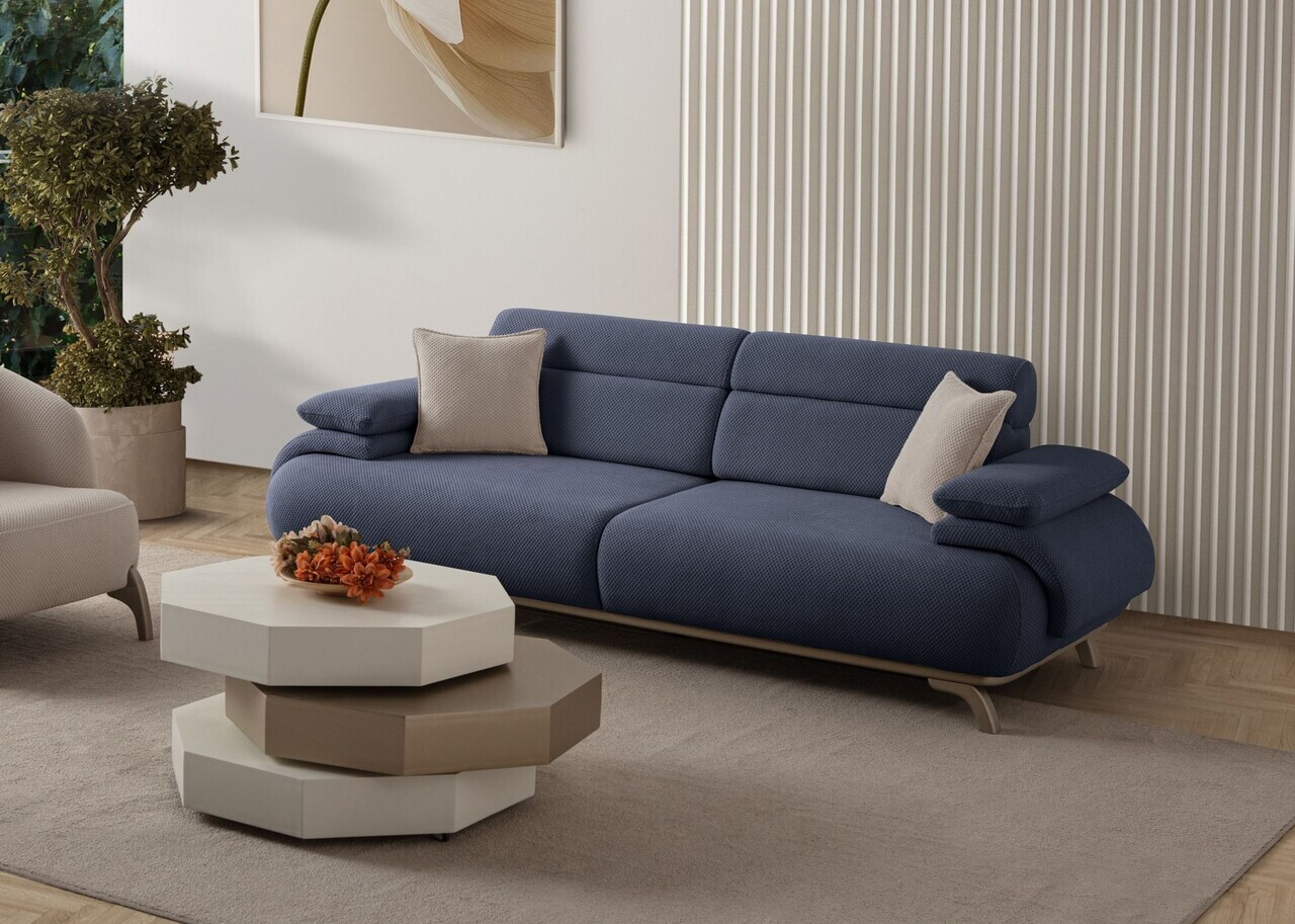 Canapea 3 locuri, Atelier del Sofa, 752EST1141, Lemn de carpen/PAL melaminat, Albastru navy