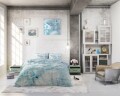 Lenjerie de pat dubla Pure Blossom 2 Turquoise, Sleeptime, 3 piese, 100% bumbac, turcoaz