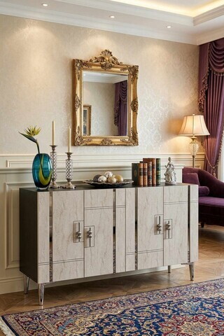 Consola, Hanah Home, Ilay 120, 120x75x32 cm, Antracit / Travertin / Argint