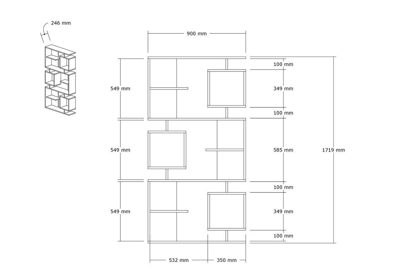 Corp biblioteca, Puqa Design, Icardi, 90x171.9x24.6 cm, PAL, Pin Atlantic / Antracit