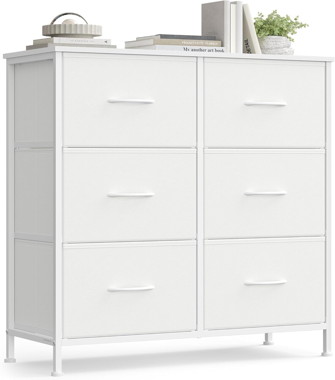 Comoda cu 6 sertare, Songmics, 76.7x30x73.7 cm, sertare textile, cadru metalic, alb - imagine 3