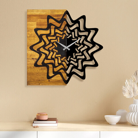 Ceas de perete, Wooden Clock 21, Lemn/metal, Dimensiune: 57 x 3 x 58 cm, Nuc / Negru mezoni.ro