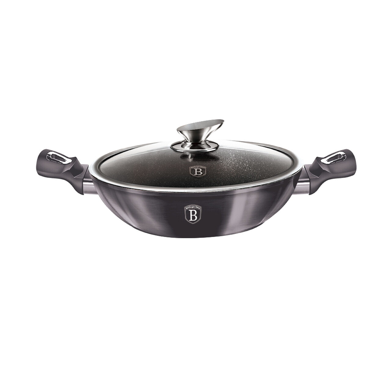 Tigaie Wok cu capac Berlinger Haus, Carbon Pro, 30 cm, aluminiu forjat, gri inchis - imagine 5