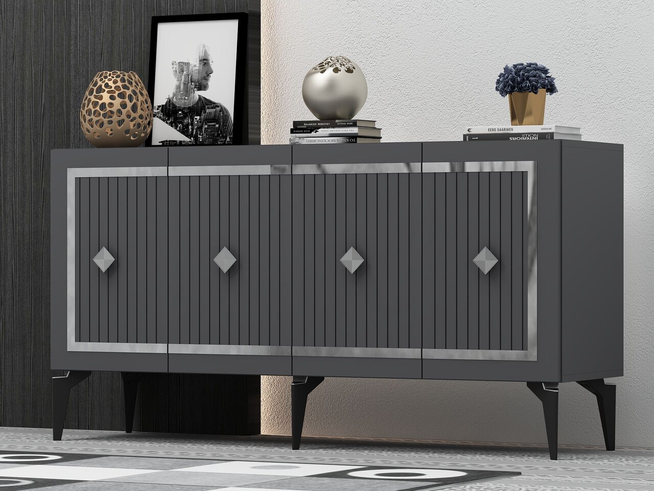 Consola, Hanah Home, Nova, 150x79x40 cm, PAL , Antracit / Argintiu - view 2