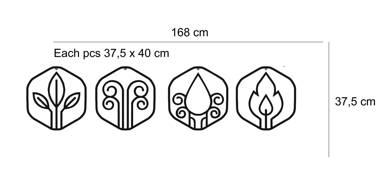 Set de accesorii decorative de perete din metal, DK-ELT-004, Dimensiune: 38 x 40 x 0,15 cm (4 bucăți), Negru — imaginea 5