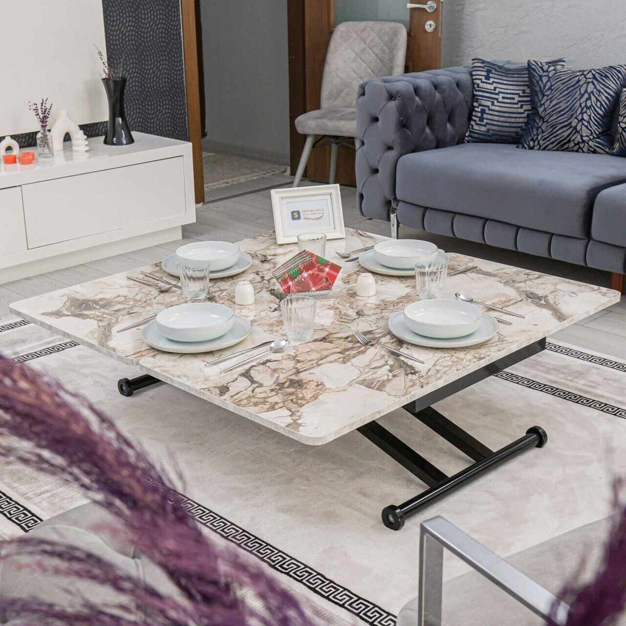 Masuta de cafea, Hanah Home, Home Ext, MDF, Marmură albă/neagră — imaginea 3
