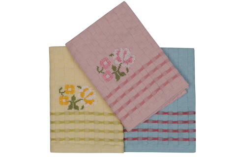 Set prosoape de bucătărie (3 bucăți), hobby, melisa, bumbac, galben / pulbere / turcoaz
