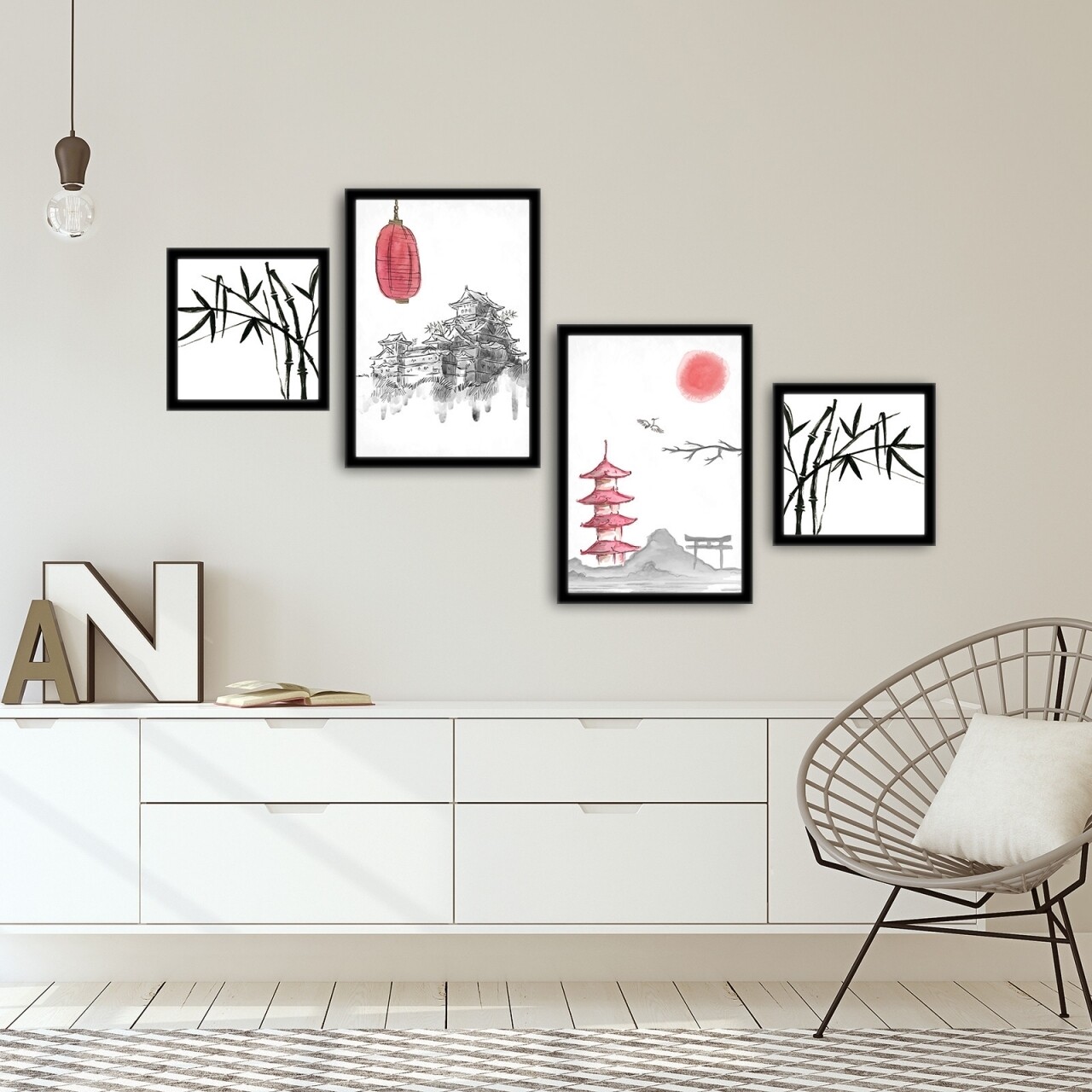 Set 4 Tablouri Decorative, Alpha Wall, Rising Sun, 30x30/35x50 Cm