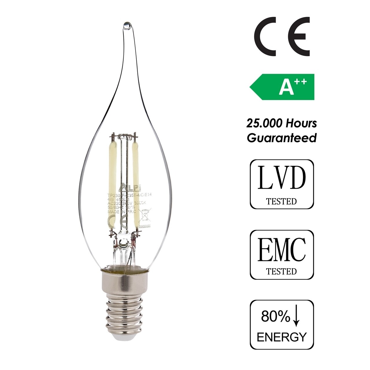 Bec LED, Sage, E14 Kıvrık - White, E14, 4 W, 6500K, 450 Lm, Sticla