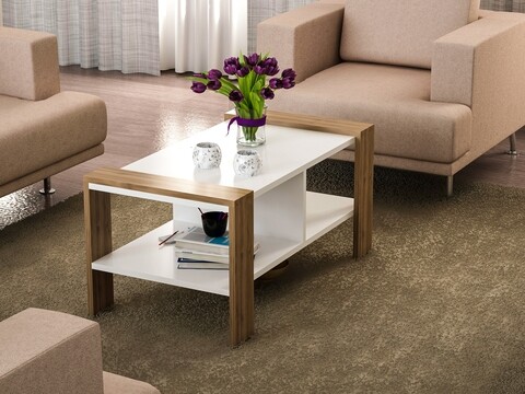 Masuta de cafea erica, furny home, 90x60x42 cm, alb/maro