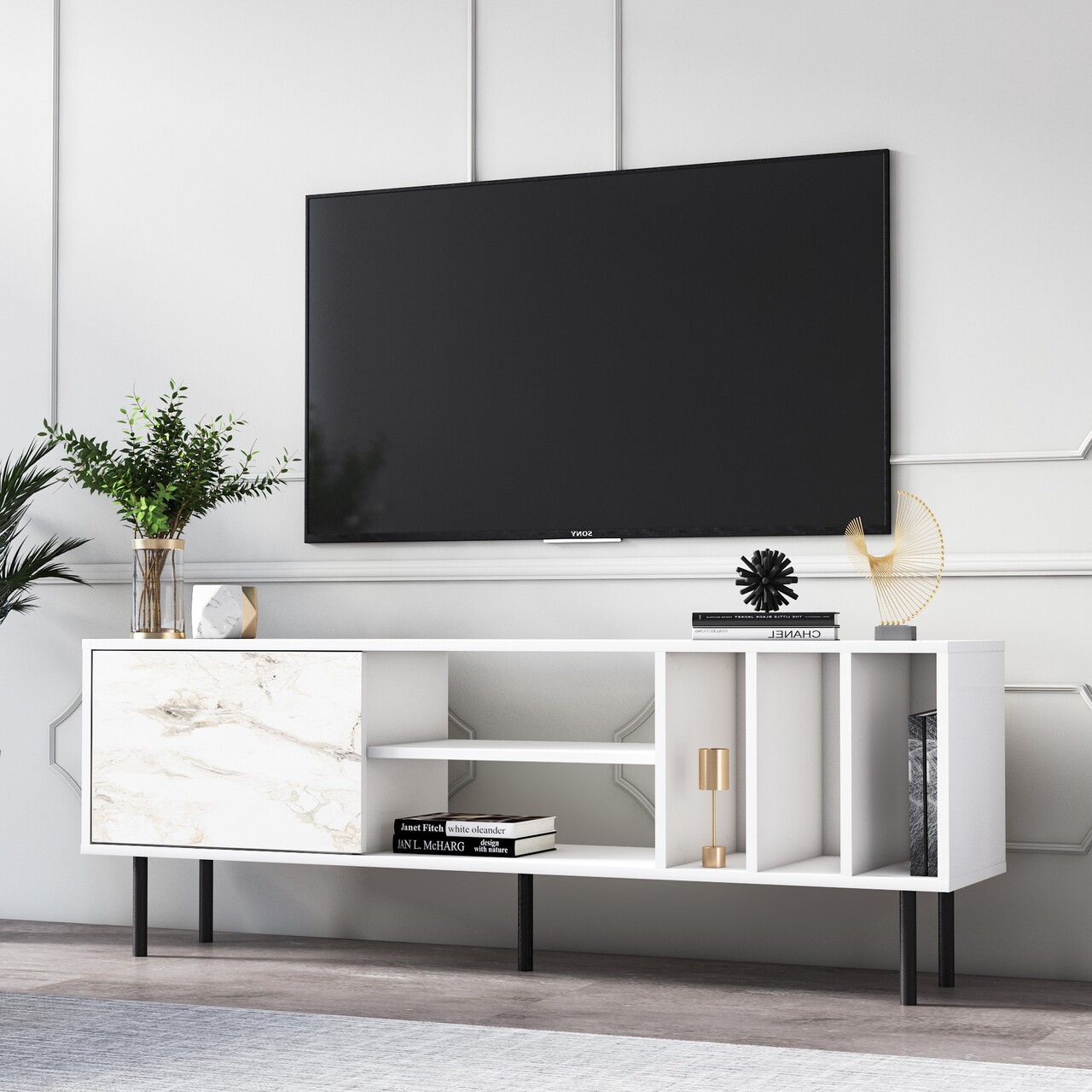 Comoda TV Pietra, Minima, 160x35x57.2 Cm, Alb