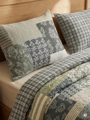 Lenjerie de pat King Size, Patchwork, Homla, 200x220 cm, 3 piese, bumbac, verde