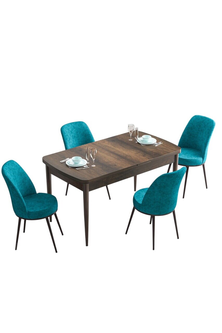 Set masa extensibila si scaune (5 piese), Hanah Home, Han, Model baroc din lemn / turcoaz — imaginea 2