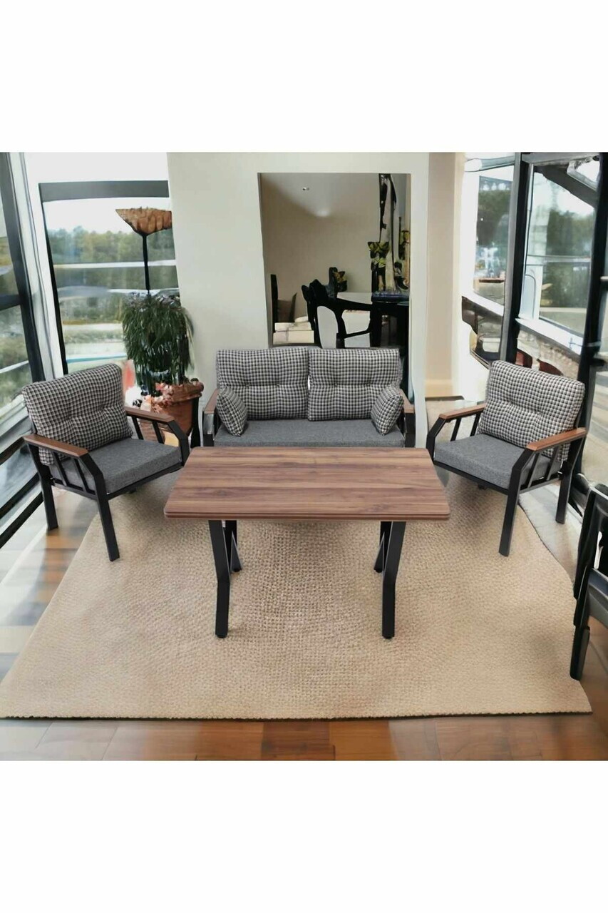 Set mobilier de gradina, Hanah Home, Nergiz 2+1+1, Metal, Alb/Negru - view 2
