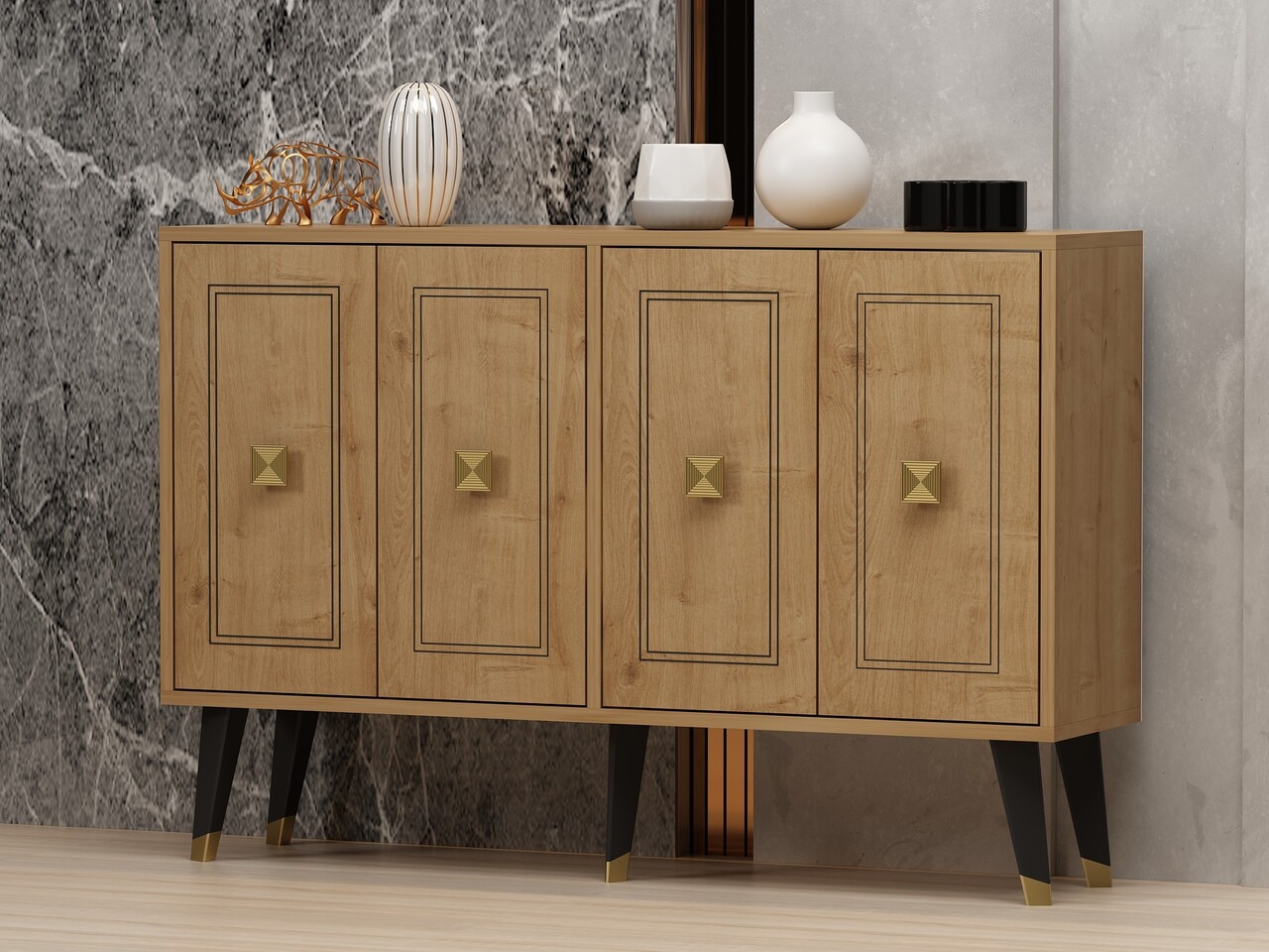 Consola, Odessa, Hartın, 120x80x30 cm, PAL, Stejar safir / Aur - 1 | YEO