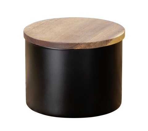 Cutie depozitare alimente, Wenko, Mio, 11 x 11 x 8.5 cm, 0.5 L, lemn/sticla/silicon, negru/maro