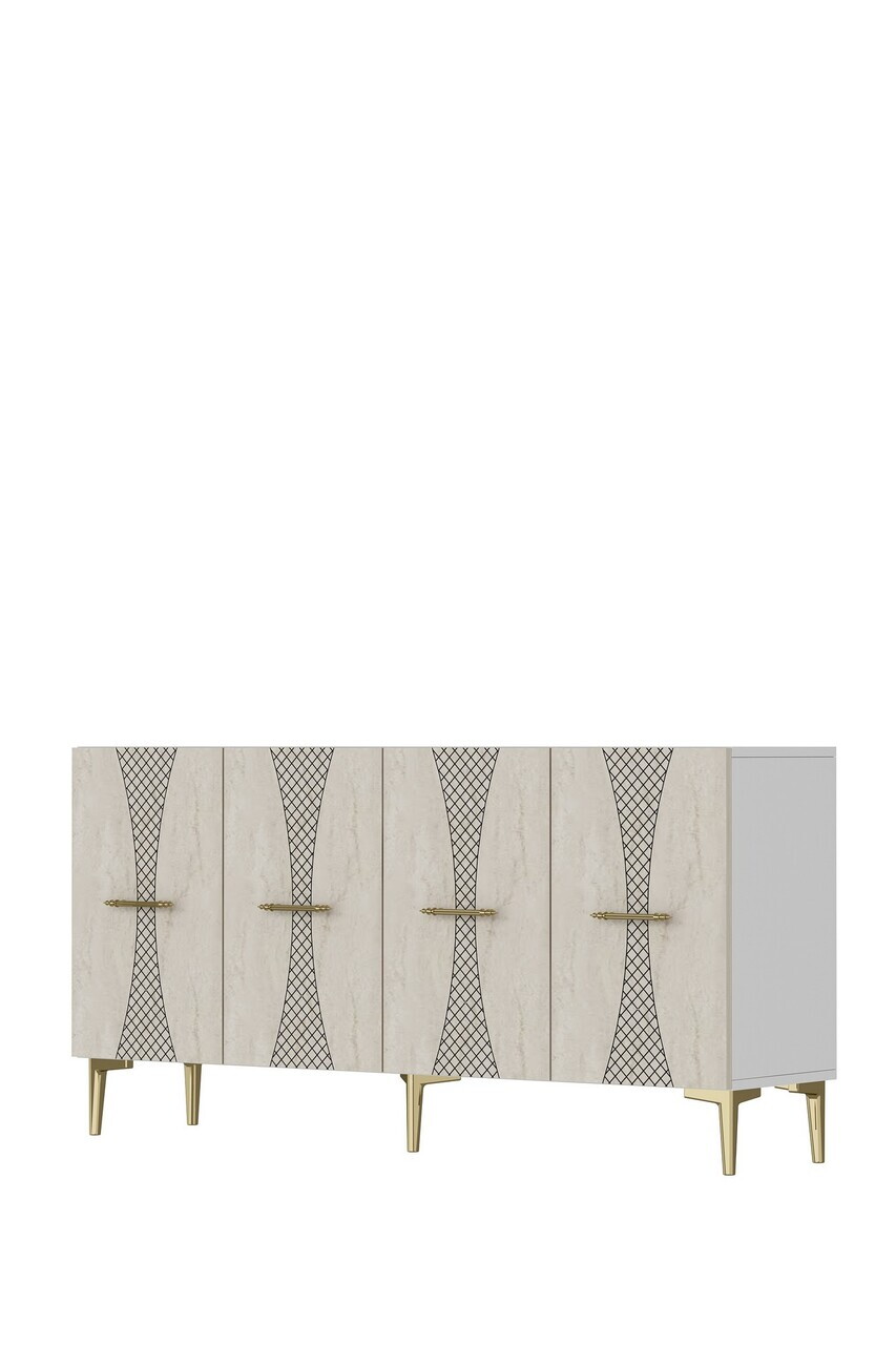 Consola, Hanah Home, Slim 150, 150x75x32 cm, White / Travertine / Gold — imaginea 6