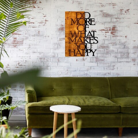 Decoratiune de perete, do more of what makes you happy, 50% lemn/50% metal, dimensiune: 42 x 58 cm, nuc / negru