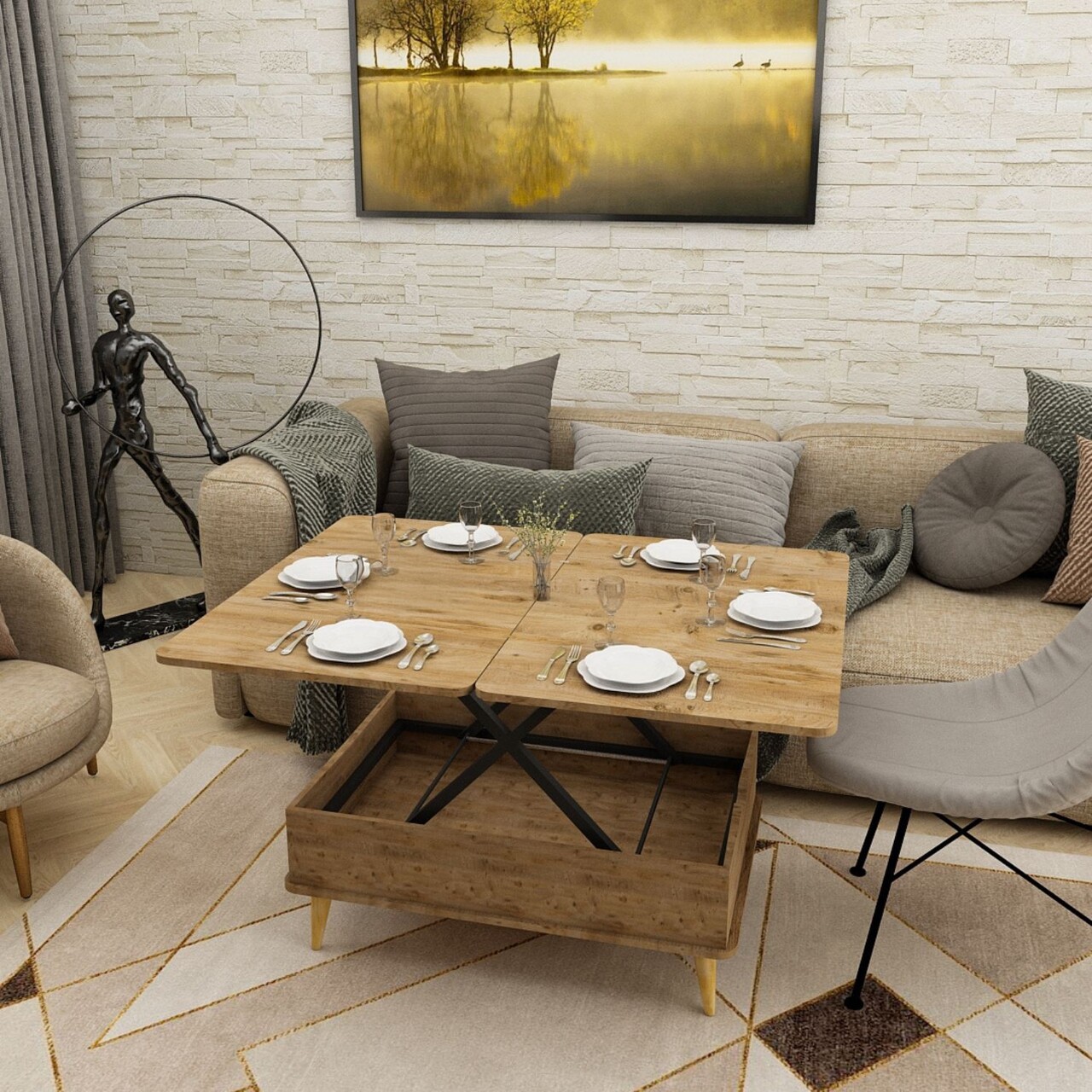 Masuta de cafea, Hanah Home, Dy Ada, 90x38x60 cm, PAL, Pin - view 2