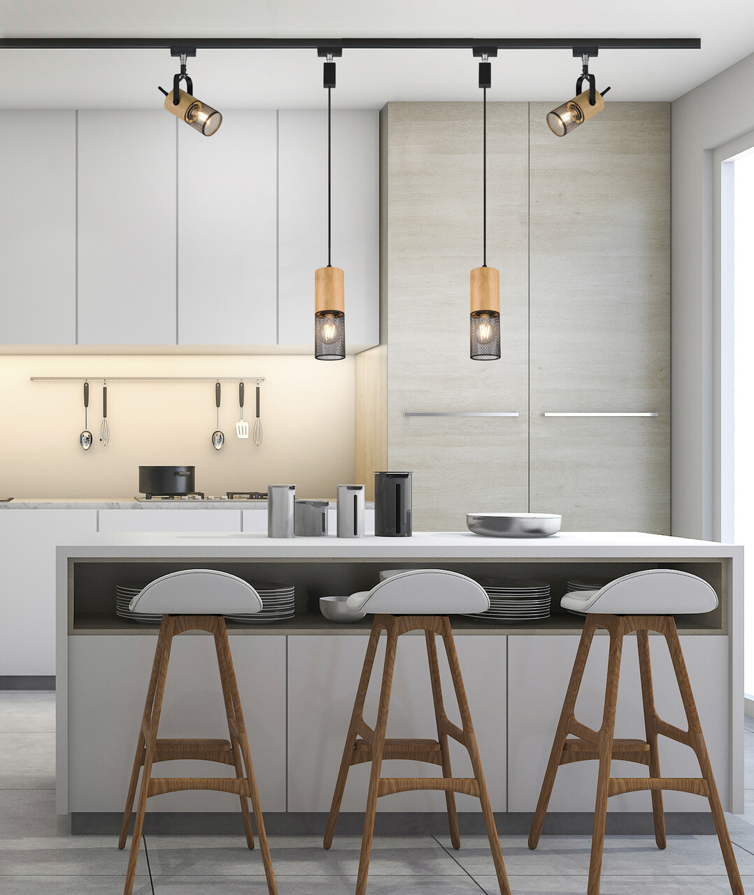 Plafoniera Tosh, TRIO, 15.3x7.5x16 cm, 25W, 1x E14, metal, negru mat/natur