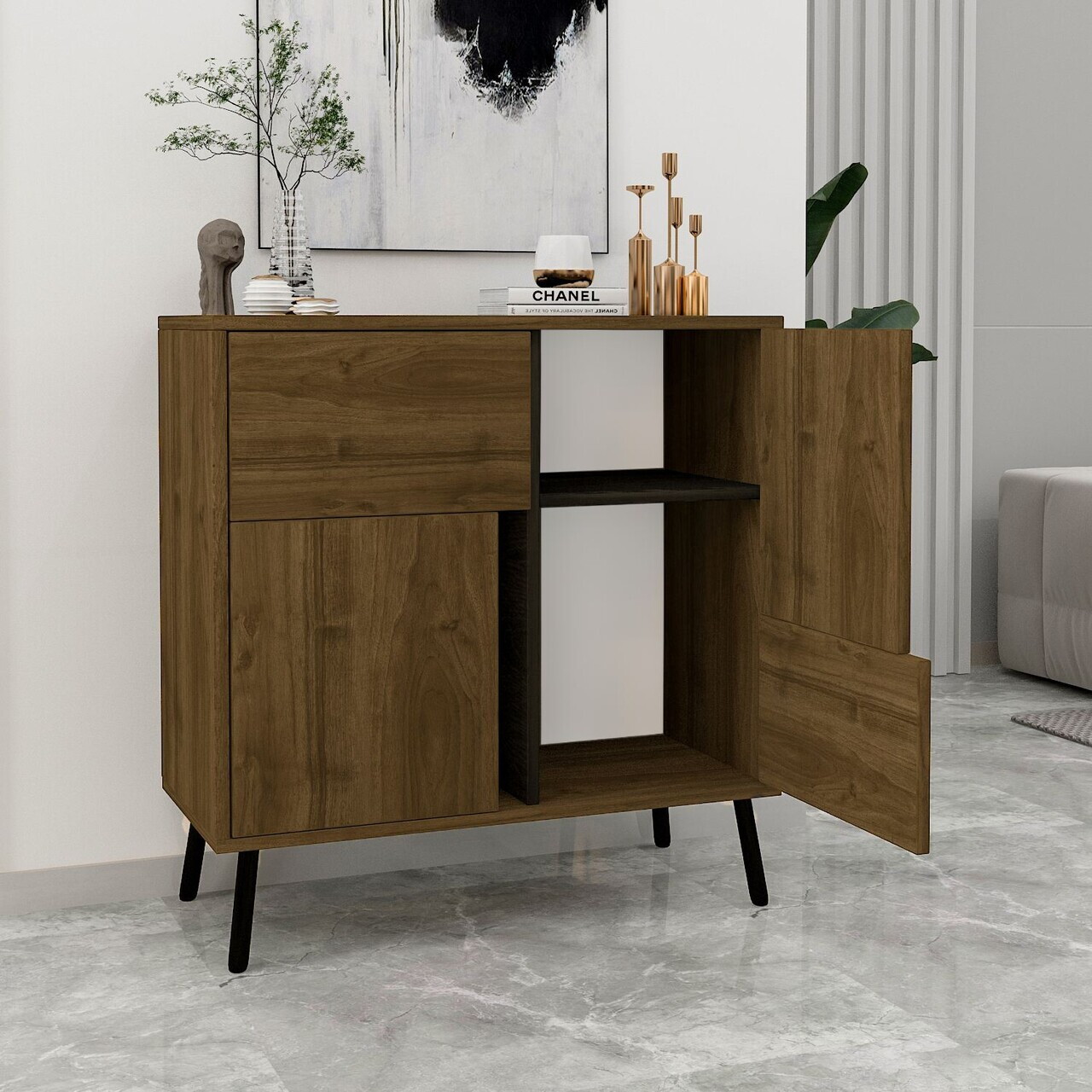 Dulap multifunctional, Hanah Home, Darien, 76.5x79.5x35 cm, PAL, Nuc Istanbul / Lemn negru — imaginea 3