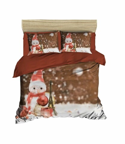 Lenjerie de pat pentru doua persoane, Pearl Home, 402, print 3D, amestec bumbac, 4 piese, maro/rosu/alb 3D
