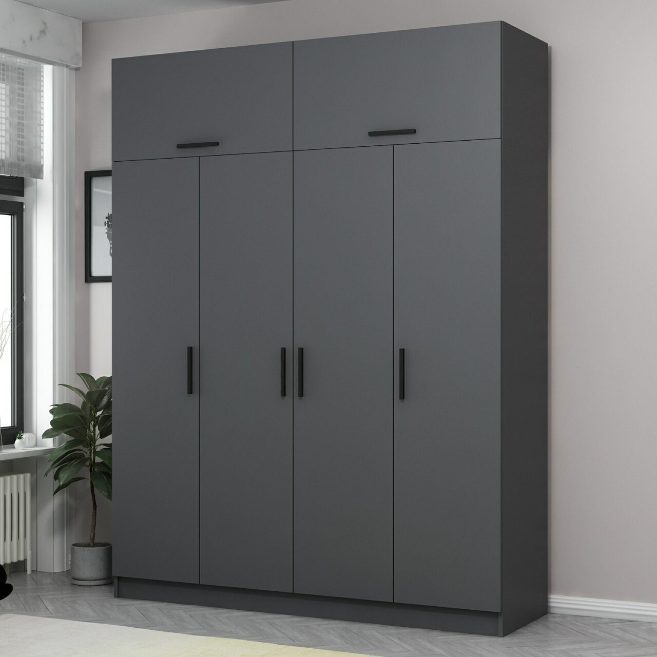 Dulap pentru haine, Minerva, Kale, 180x255x52 cm, PAL, Antracit - 1 | YEO