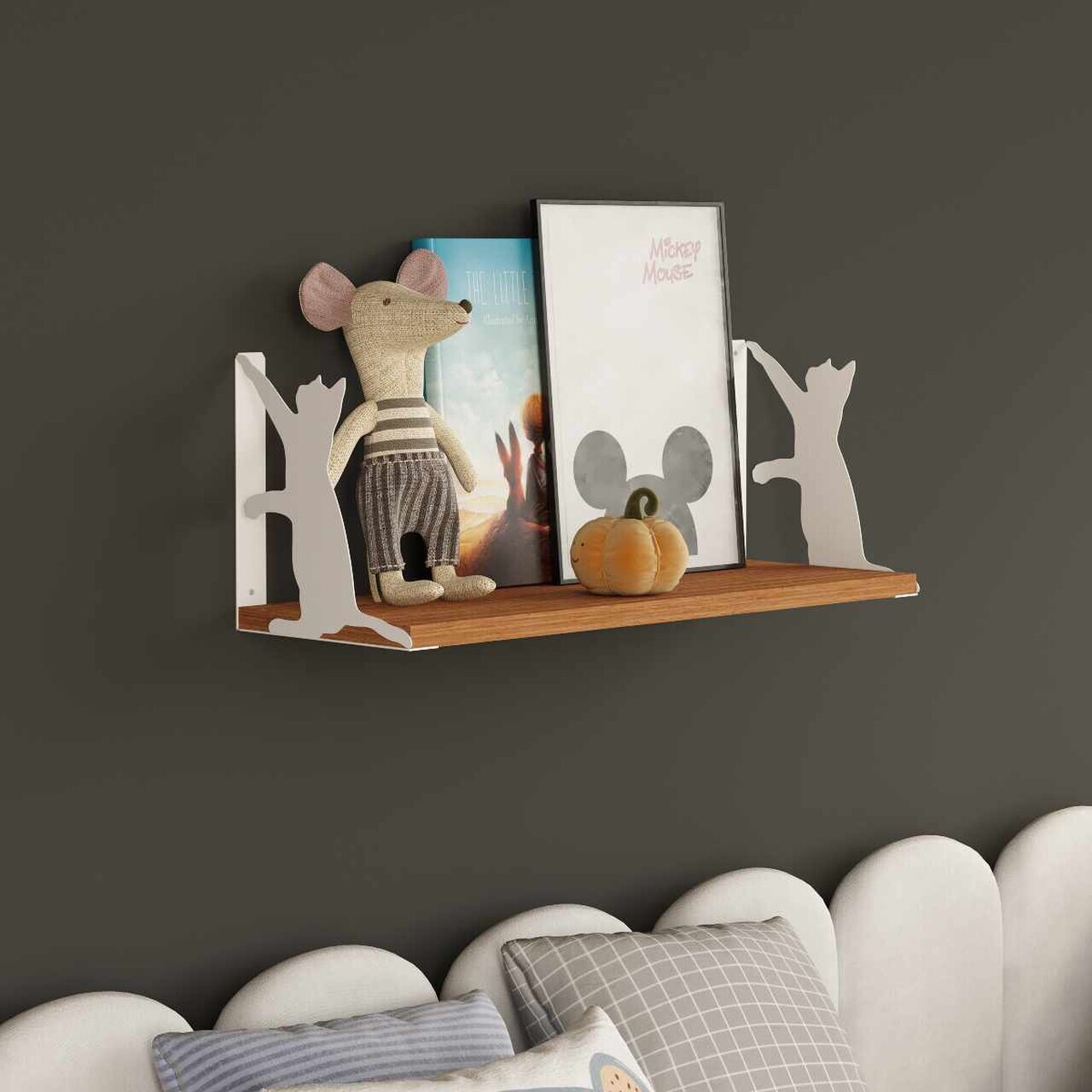 Raft de perete Hanah Home Tiger Cat 60x22x21 cm PAL Alb