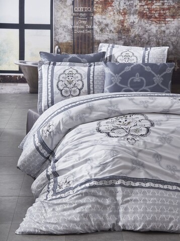 Lenjerie de pat dubla king size, 4 piese, the club cotton, cotto, bumbac ranforce, 145 tc, alb/bleu