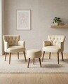 Set fotoliu cu aripioare și puf (3 piese), Atelier del Sofa, 281ELR1192, Crem