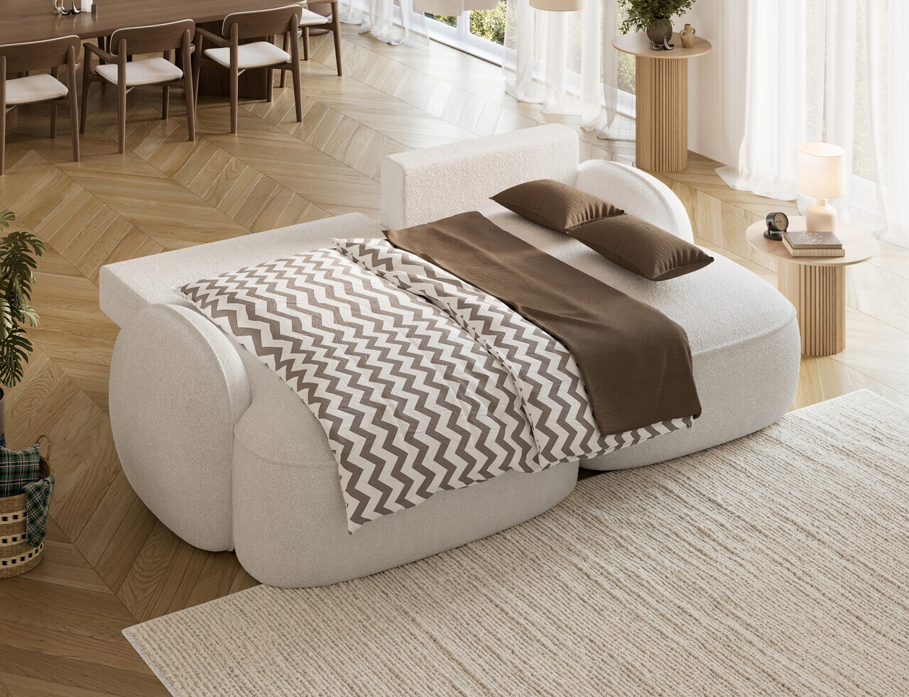 Coltar extensibil dreapta 3 locuri ELTAP, Tesalia, 240x150x93 cm, lemn/tesatura boucle, alb — imaginea 6
