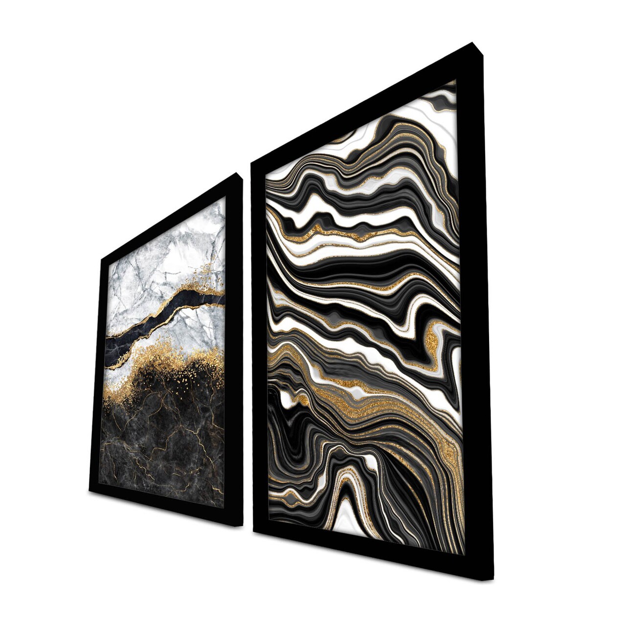 Set 2 tablouri decorative, 2P3853NISCT-001, Lemn, Negru / Auriu / Alb / Gri - view 3