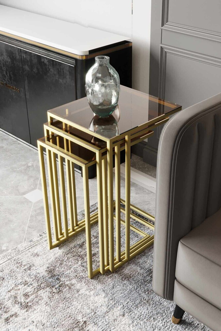 Set masute 3 piese, Hanah Home, Mira, Aur / Bronz — imaginea 2