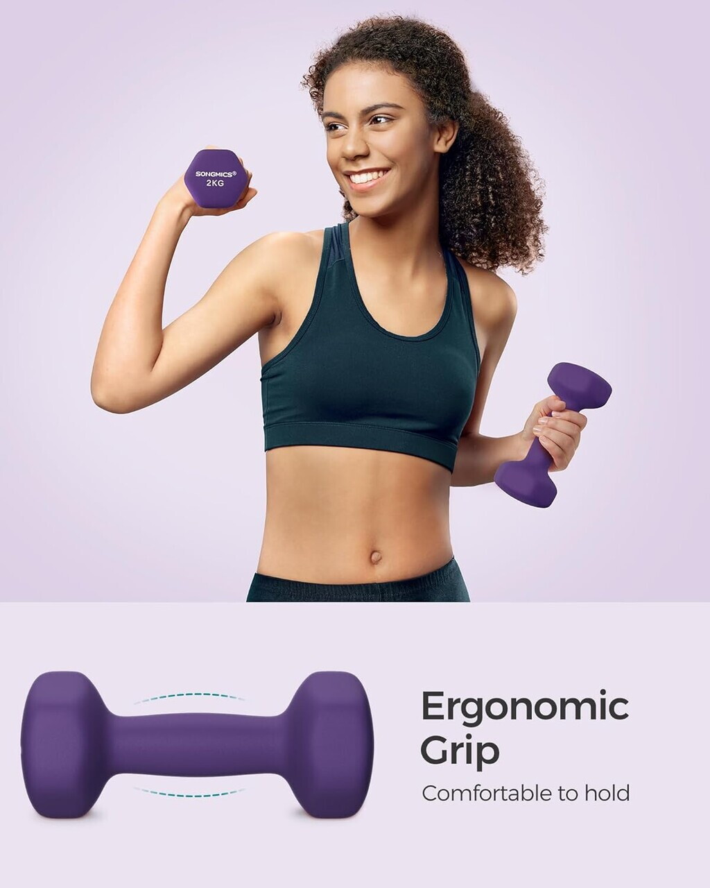 Set gantere 2 x 2 kg, Songmics, neopren, violet - imagine 12