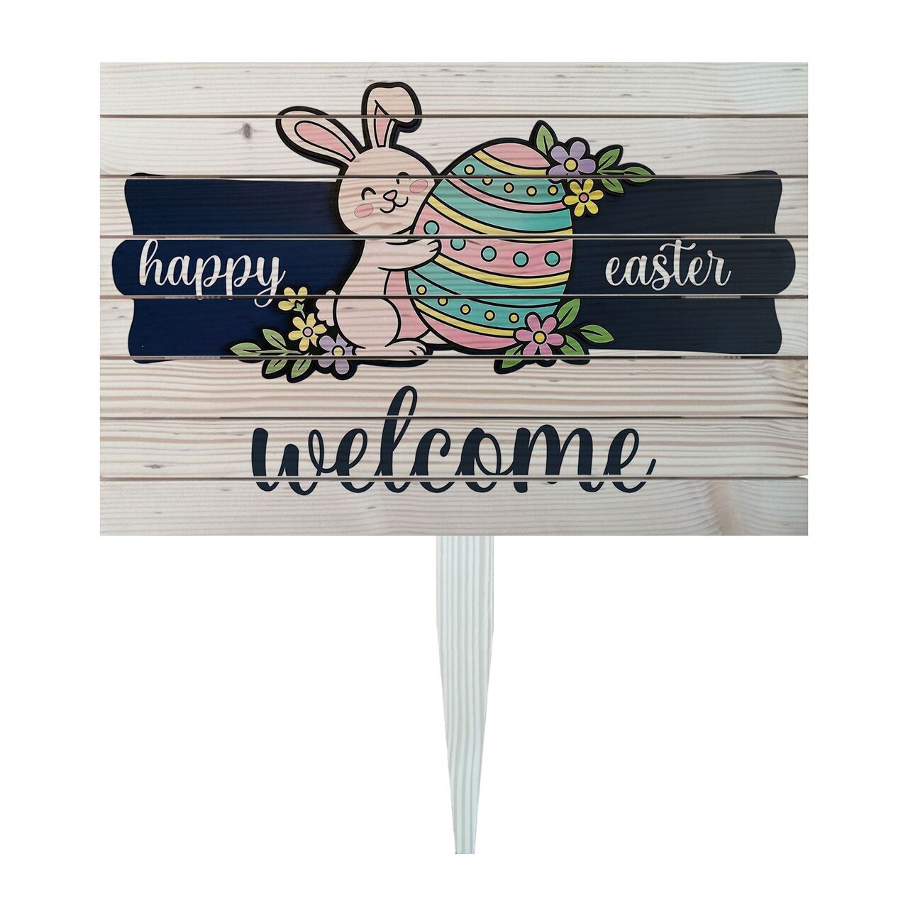 Semn de curte, Easter Welcome Bunny, 58x38 cm, Multicolor - imagine 3