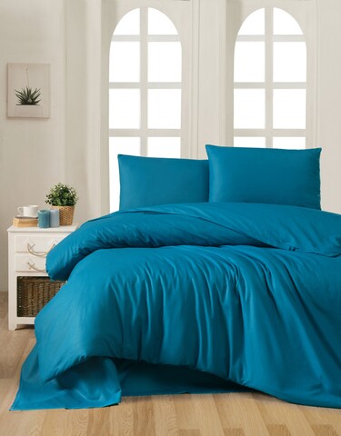 Lenjerie de pat pentru o persoana, 2 piese, 140×200 cm, 100% bumbac ranforce, Beverly Hills Polo Club, Petrol Blue, albastru petrol 100