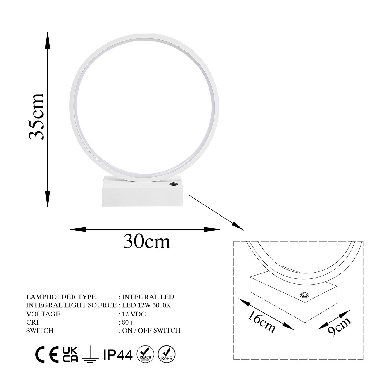 Lampa de masa, Fresno, 119FRS1406, Metal, Alb