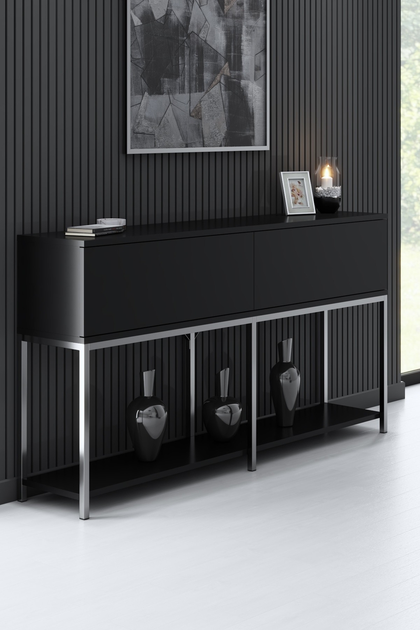 Consola, Bexley, Lord, 150x80x30 cm, PAL, Negru/Argintiu
