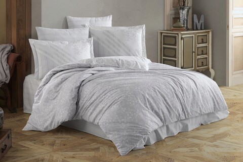 Lenjerie de pat dubla king (fr), 3 piese, romance - grey, hobby, bumbac poplin